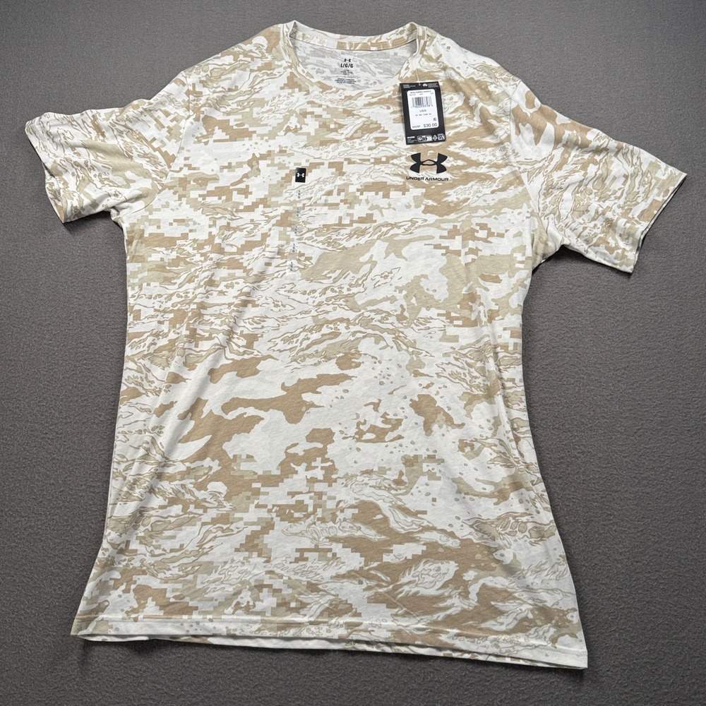 Under Armour UA ABC Camo SS Shirt Mens Size L Beige White Active 1357727